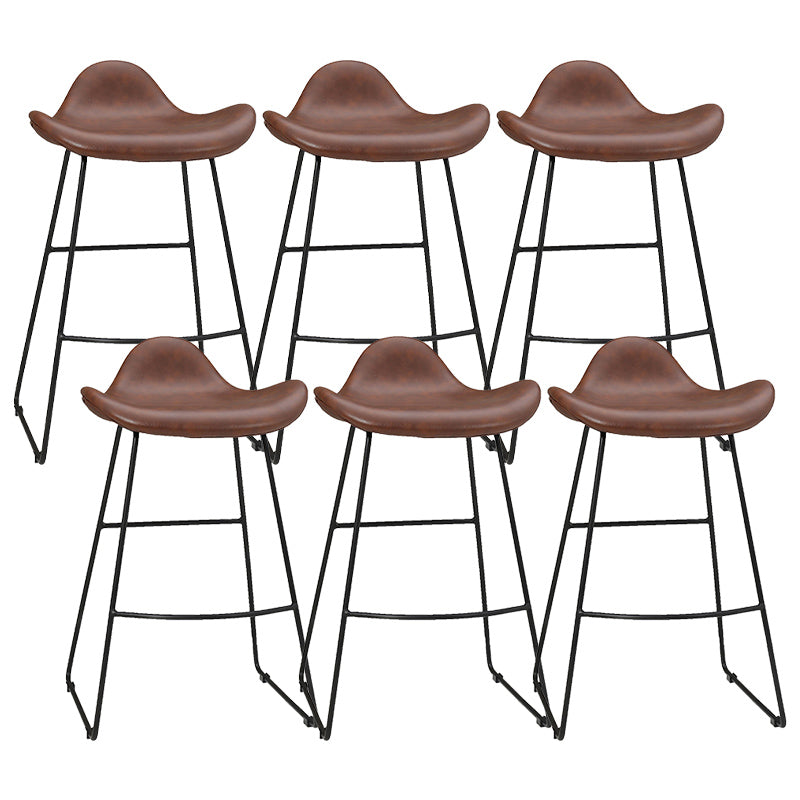 Indoor Footrest Leather Dining Stool Bucket Modern Counter Stool with Metal Base