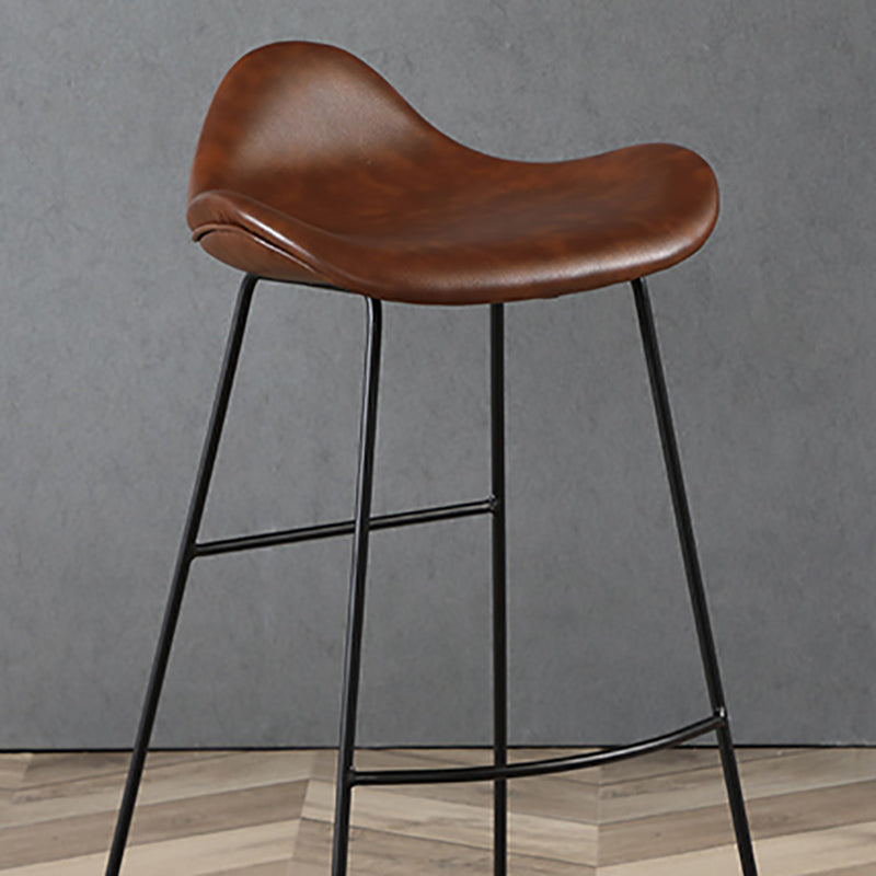 Indoor Footrest Leather Dining Stool Bucket Modern Counter Stool with Metal Base