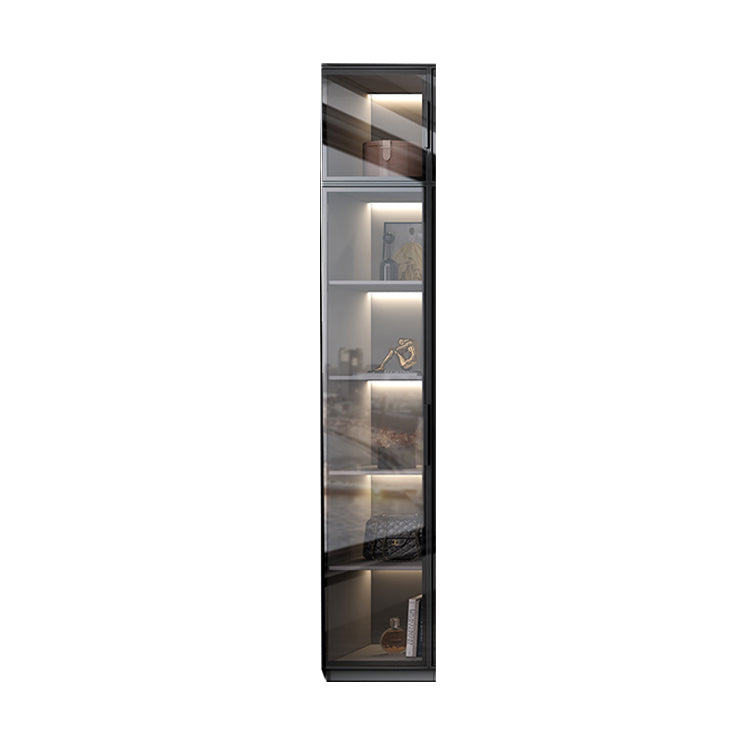 Black Manufactured Wood Cabinet with Glass Doors Modern Storage Cabinet