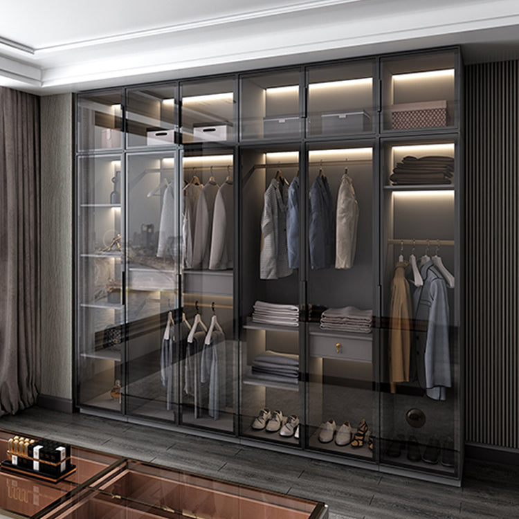 Black Manufactured Wood Cabinet with Glass Doors Modern Storage Cabinet