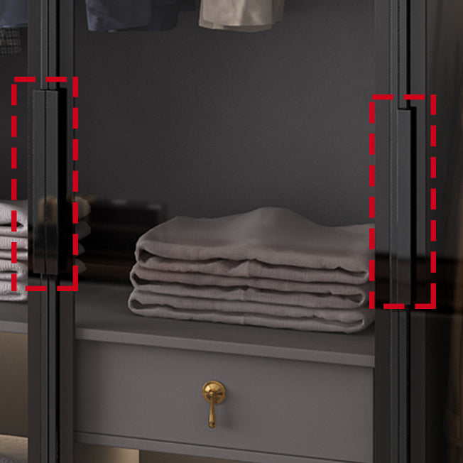 Black Manufactured Wood Cabinet with Glass Doors Modern Storage Cabinet