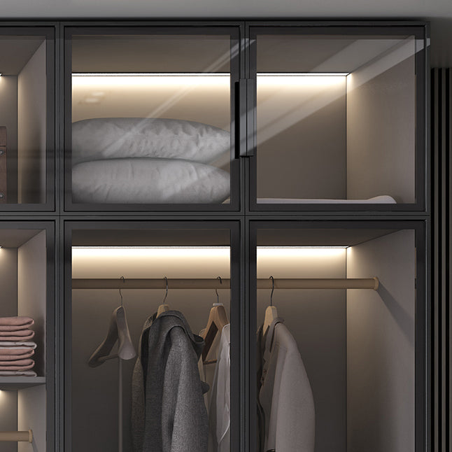 Black Manufactured Wood Cabinet with Glass Doors Modern Storage Cabinet