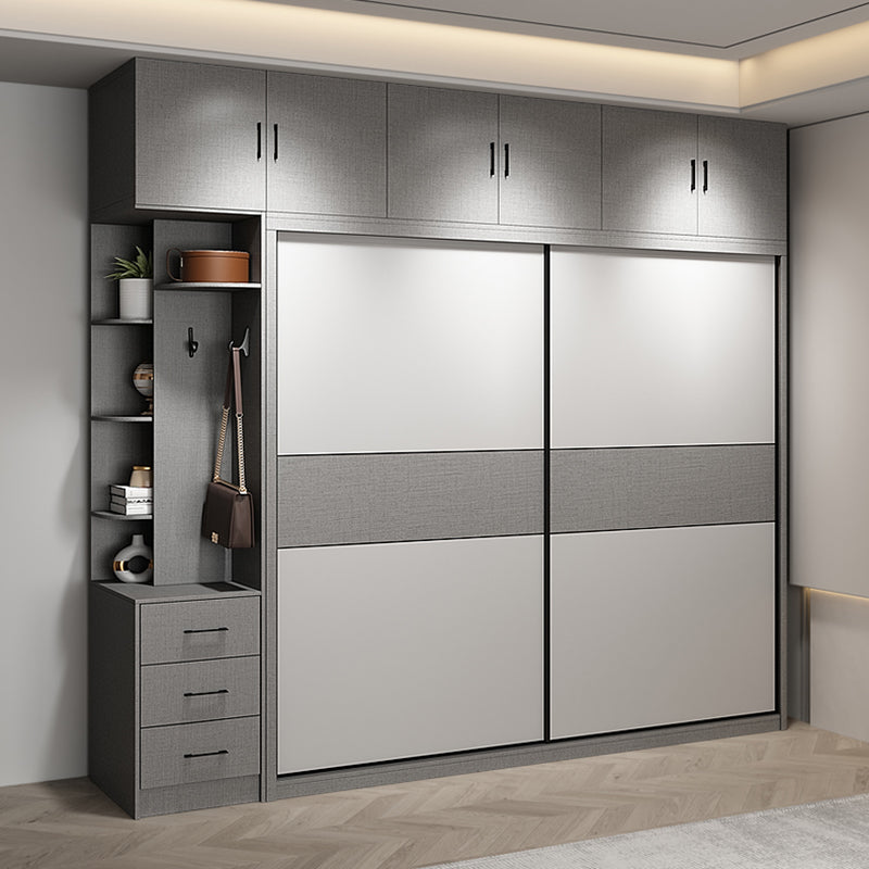 Modern Style Wooden Wardrobe White Colour Wardrobe Closet with Sliding Door