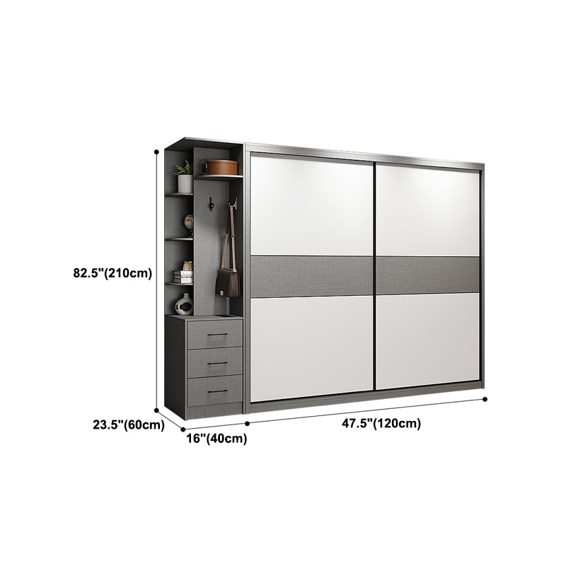 Modern Style Wooden Wardrobe White Colour Wardrobe Closet with Sliding Door