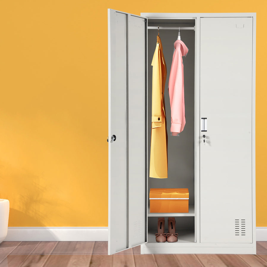 Gray Hinged Wardrobe Closet Contemporary Steel Wardrobe Cabinet