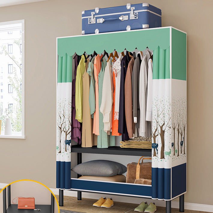 Contemporary Style Wardrobe Armoire Metal Frame Armoire with Garment Rod for Home