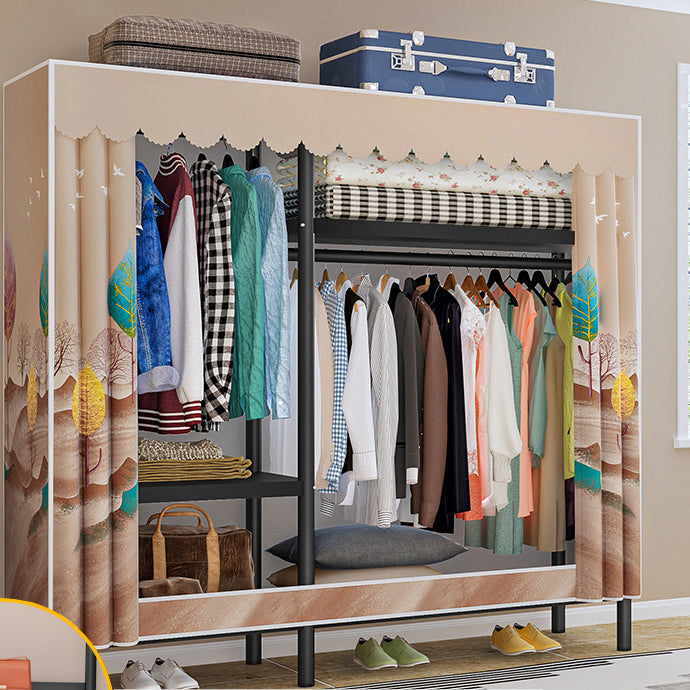 Contemporary Style Wardrobe Armoire Metal Frame Armoire with Garment Rod for Home