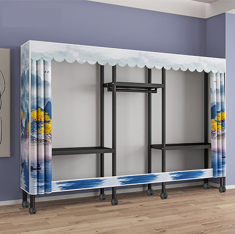 Contemporary Style Wardrobe Armoire Metal Frame Armoire with Garment Rod for Home