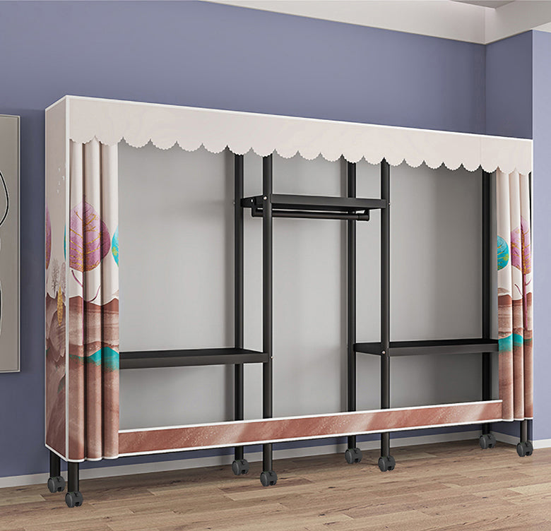 Contemporary Style Wardrobe Armoire Metal Frame Armoire with Garment Rod for Home