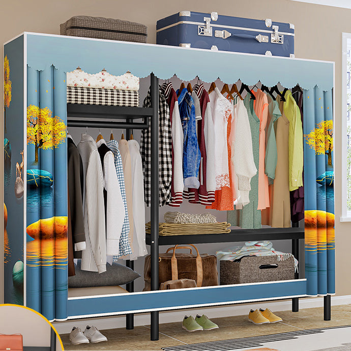 Contemporary Style Wardrobe Armoire Metal Frame Armoire with Garment Rod for Home