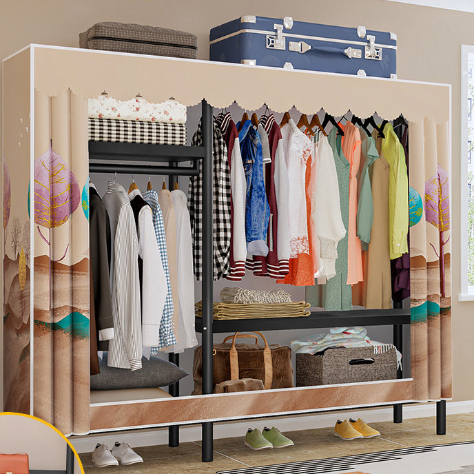 Contemporary Style Wardrobe Armoire Metal Frame Armoire with Garment Rod for Home