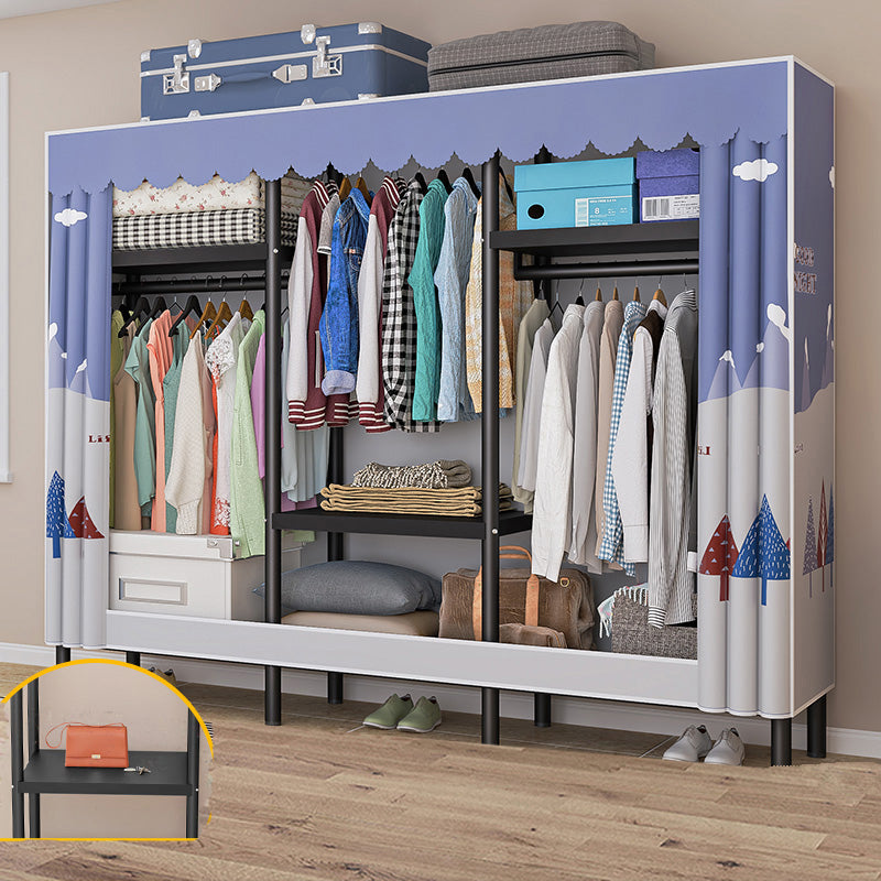 Contemporary Style Wardrobe Armoire Metal Frame Armoire with Garment Rod for Home