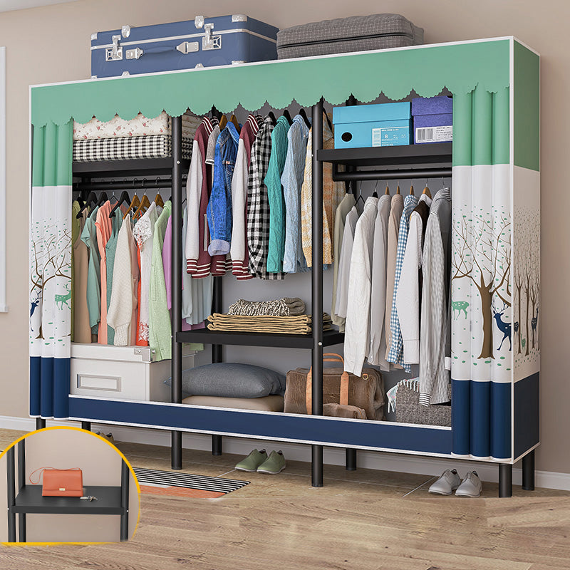 Contemporary Style Wardrobe Armoire Metal Frame Armoire with Garment Rod for Home