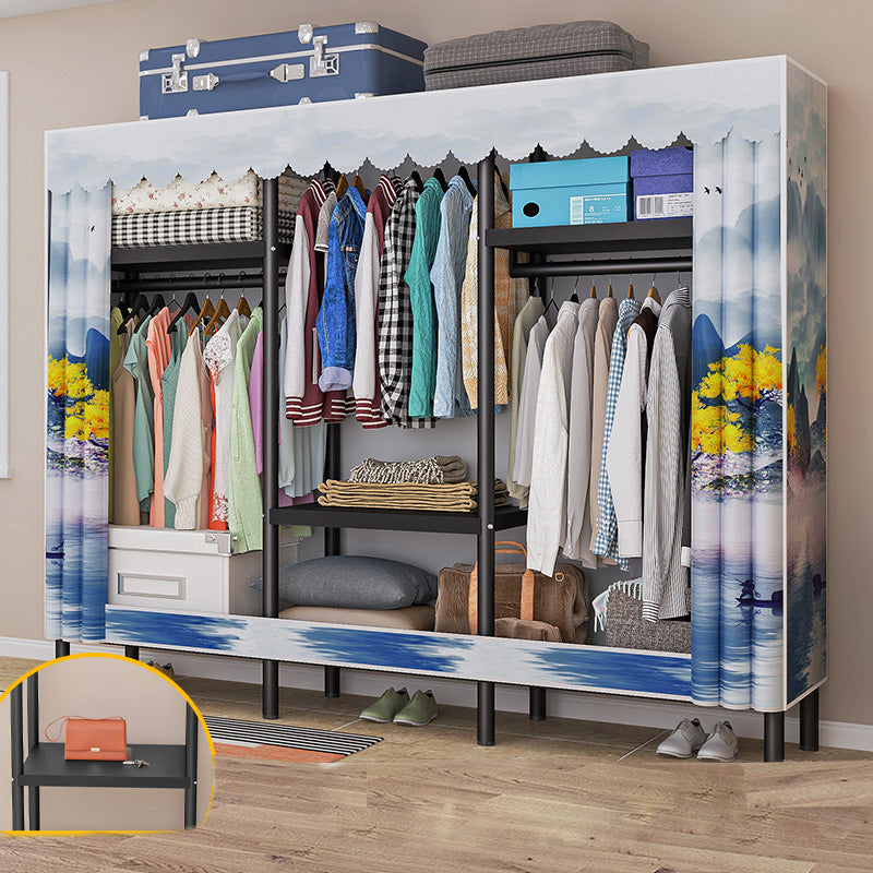 Contemporary Style Wardrobe Armoire Metal Frame Armoire with Garment Rod for Home