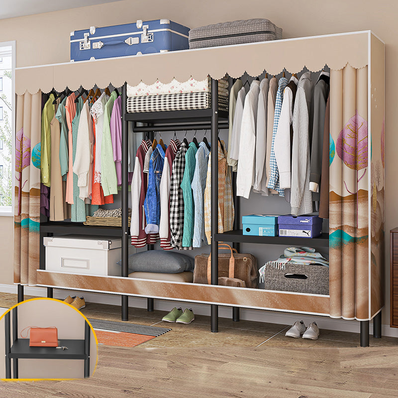 Contemporary Style Wardrobe Armoire Metal Frame Armoire with Garment Rod for Home