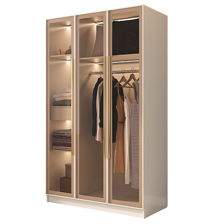 Contemporary Style Wardrobe Armoire Glass Door Armoire with Garment Rod for Home
