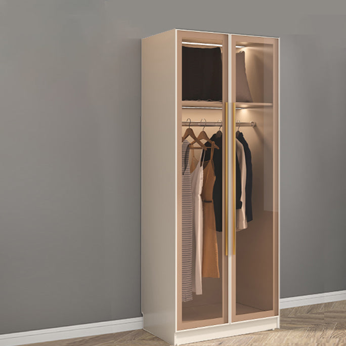 Contemporary Style Wardrobe Armoire Glass Door Armoire with Garment Rod for Home