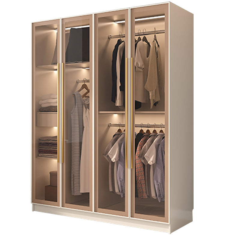 Contemporary Style Wardrobe Armoire Glass Door Armoire with Garment Rod for Home