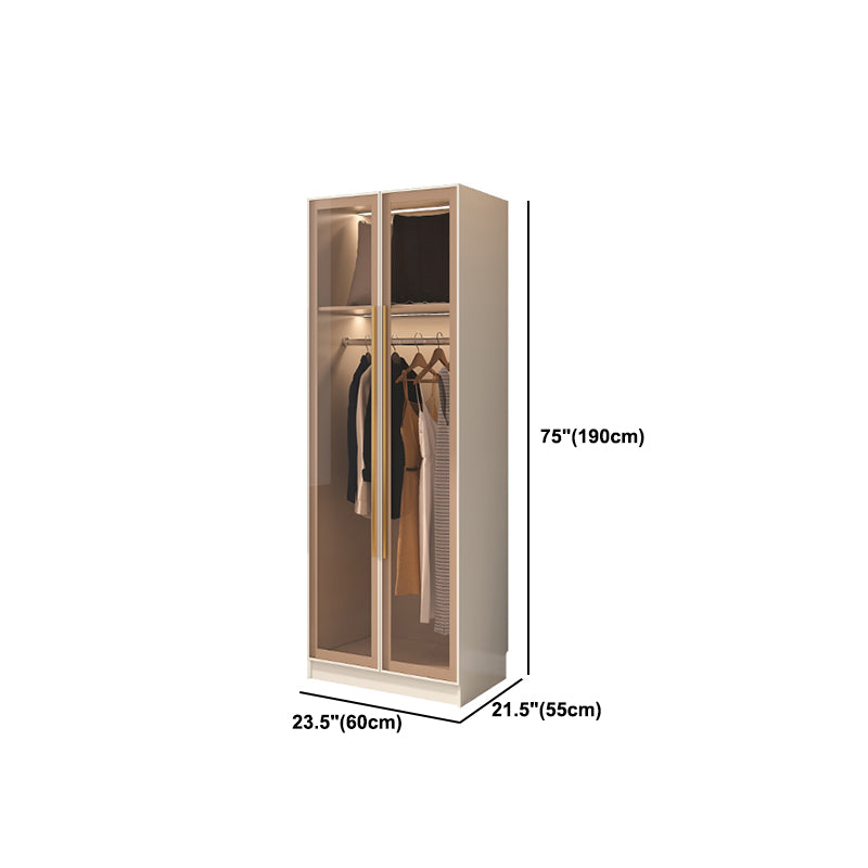 Contemporary Style Wardrobe Armoire Glass Door Armoire with Garment Rod for Home