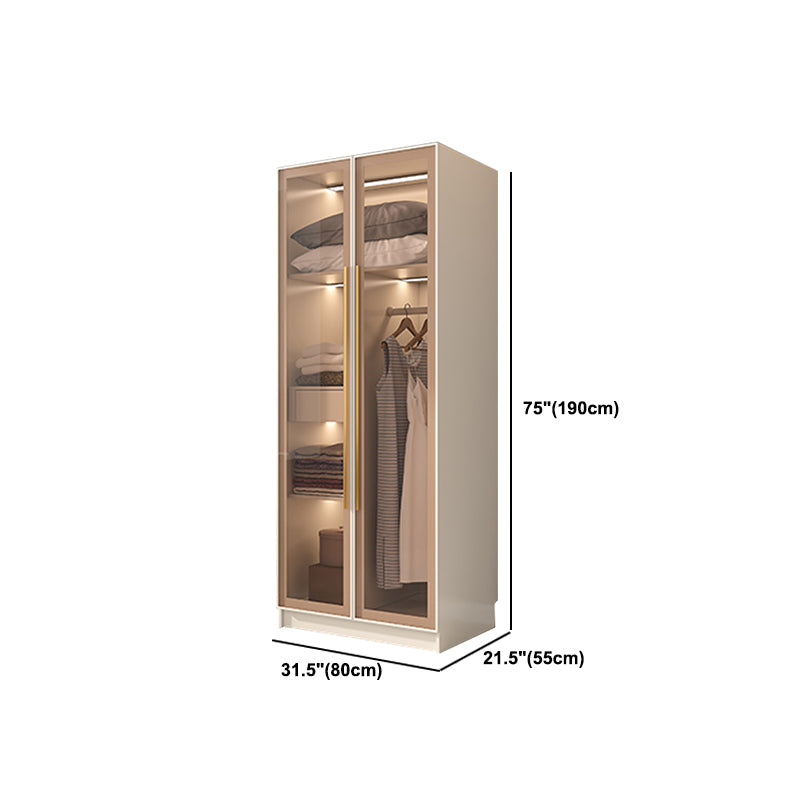 Contemporary Style Wardrobe Armoire Glass Door Armoire with Garment Rod for Home