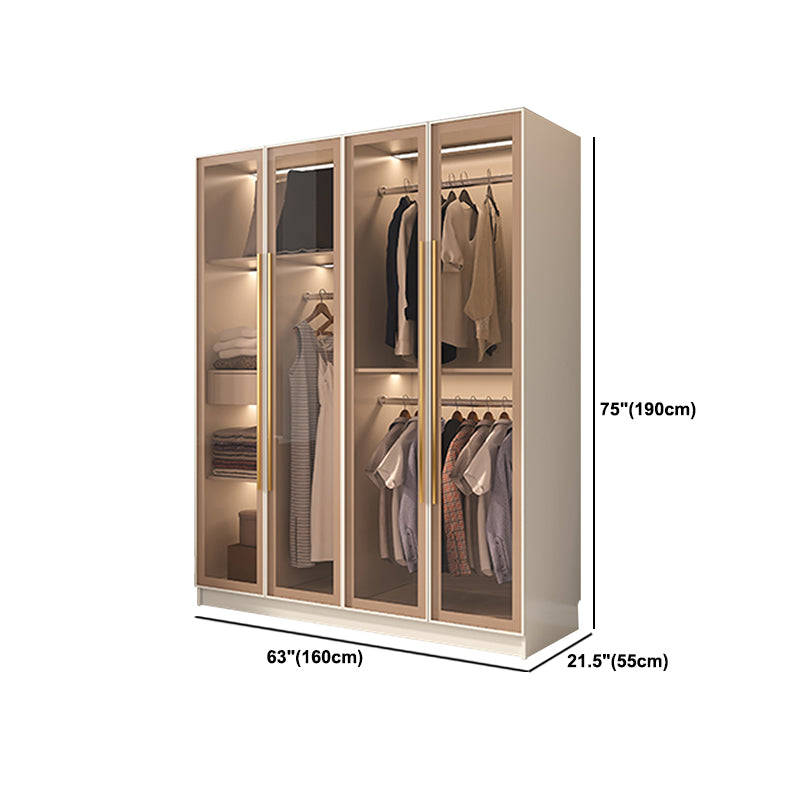 Contemporary Style Wardrobe Armoire Glass Door Armoire with Garment Rod for Home