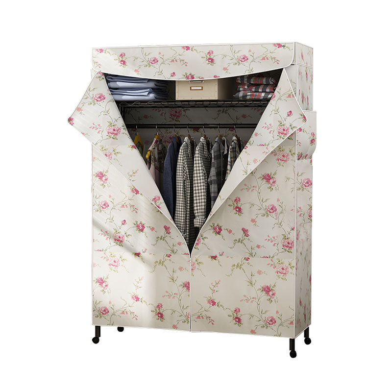 Contemporary Wardrobe Armoire Metal Frame Armoire with Garment Rod and Shelves for Home