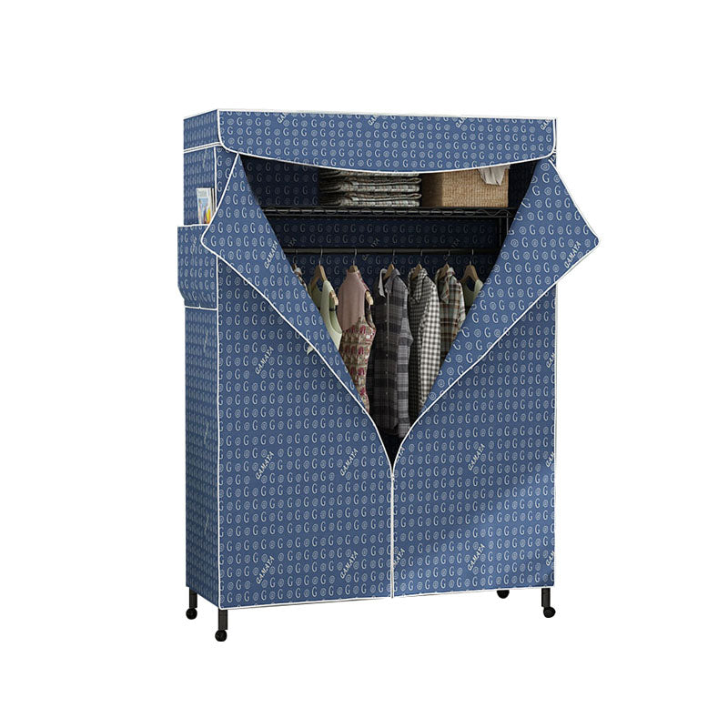 Contemporary Wardrobe Armoire Metal Frame Armoire with Garment Rod and Shelves for Home