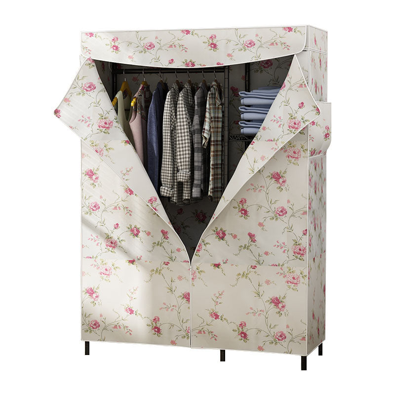 Contemporary Wardrobe Armoire Metal Frame Armoire with Garment Rod and Shelves for Home