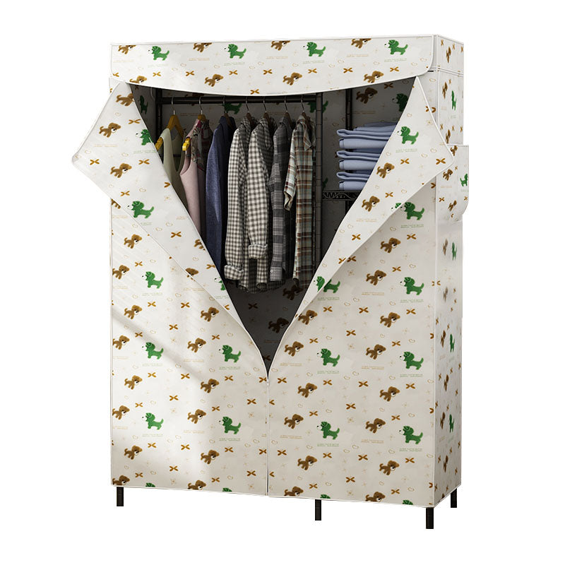 Contemporary Wardrobe Armoire Metal Frame Armoire with Garment Rod and Shelves for Home