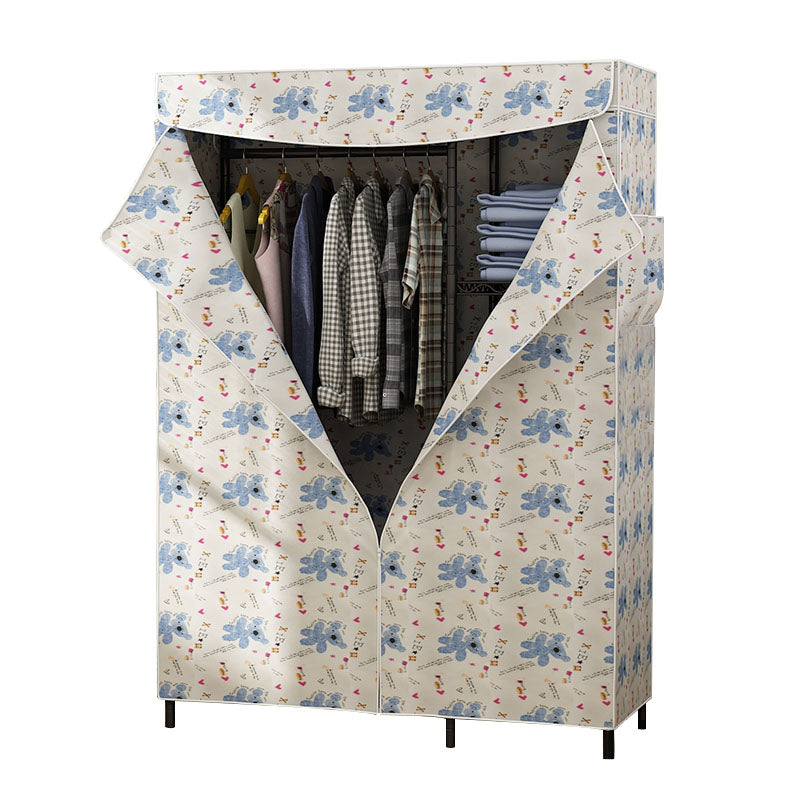 Contemporary Wardrobe Armoire Metal Frame Armoire with Garment Rod and Shelves for Home