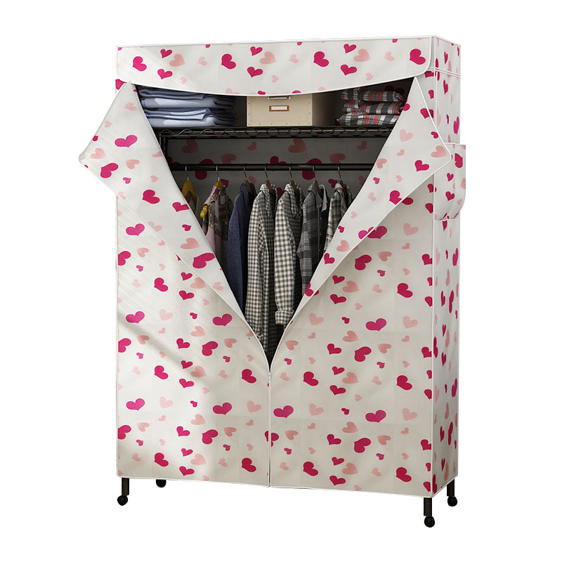 Contemporary Wardrobe Armoire Metal Frame Armoire with Garment Rod and Shelves for Home