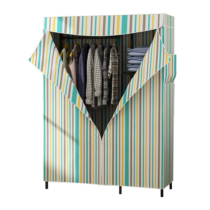 Contemporary Wardrobe Armoire Metal Frame Armoire with Garment Rod and Shelves for Home