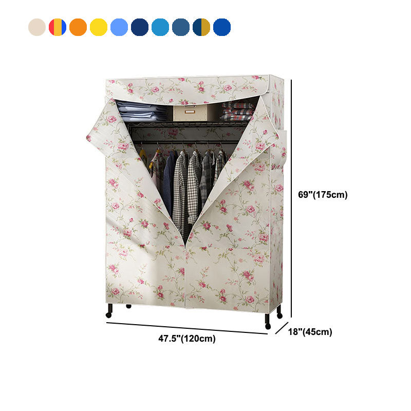 Contemporary Wardrobe Armoire Metal Frame Armoire with Garment Rod and Shelves for Home