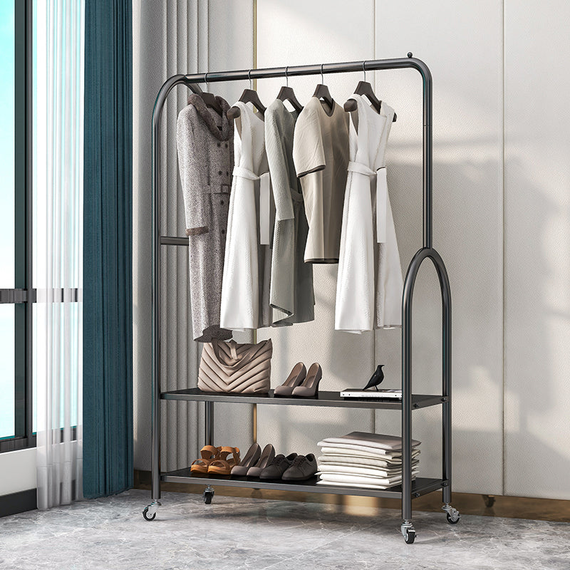 Modern Plain Clothes Hanger Storage Shelving Metal Coat Rack with Castors
