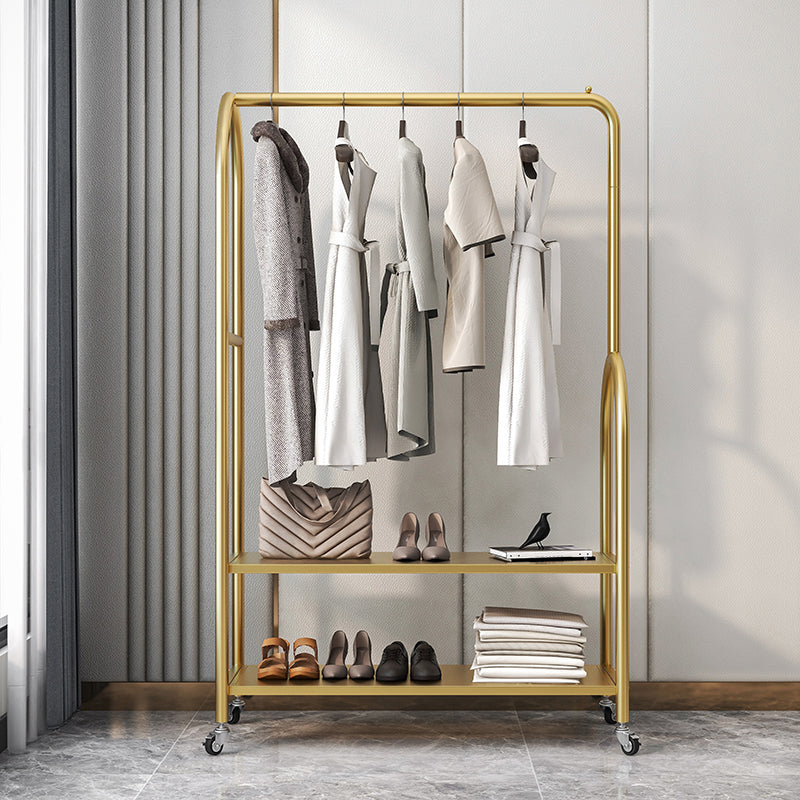 Modern Plain Clothes Hanger Storage Shelving Metal Coat Rack with Castors