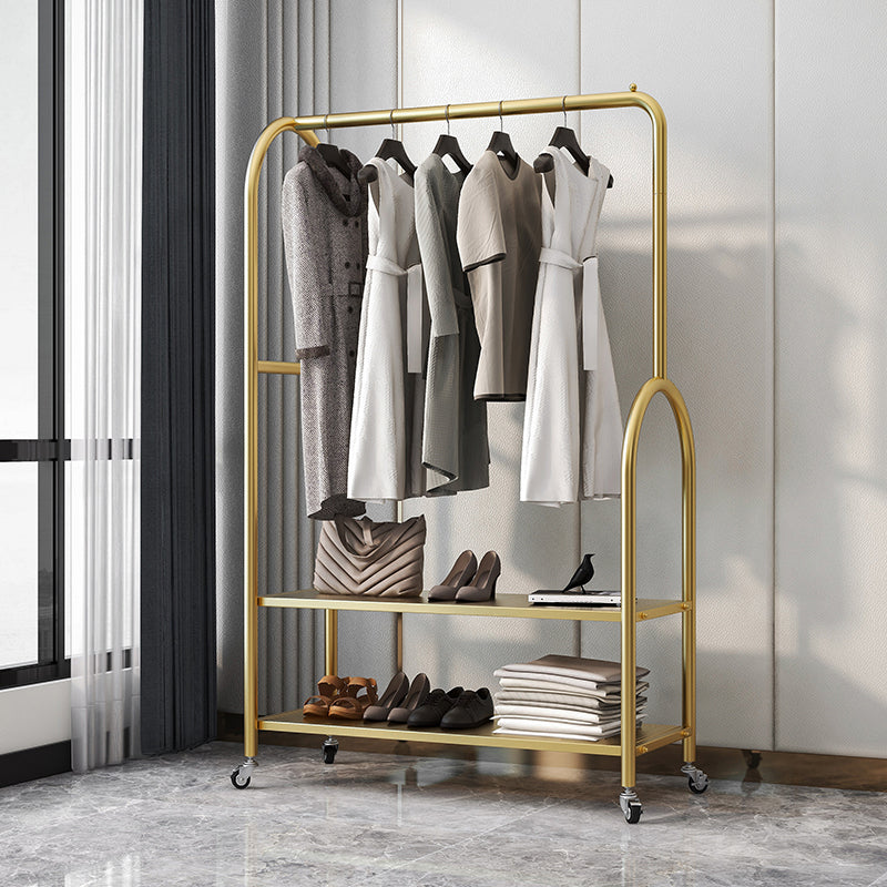 Modern Plain Clothes Hanger Storage Shelving Metal Coat Rack with Castors