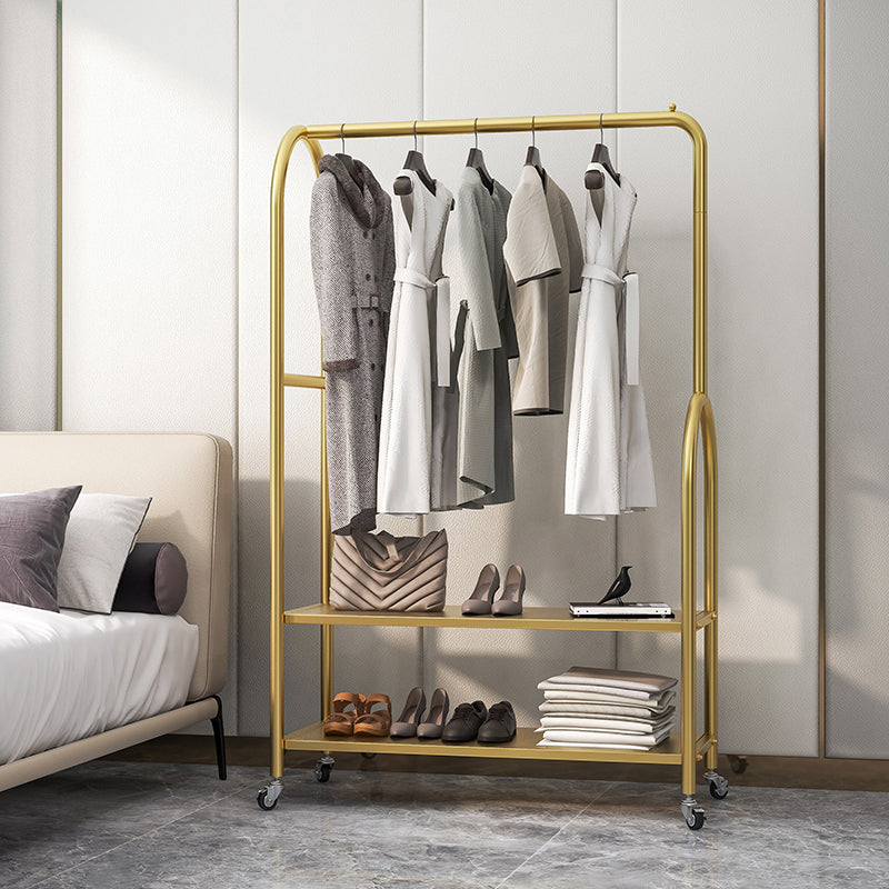 Modern Plain Clothes Hanger Storage Shelving Metal Coat Rack with Castors