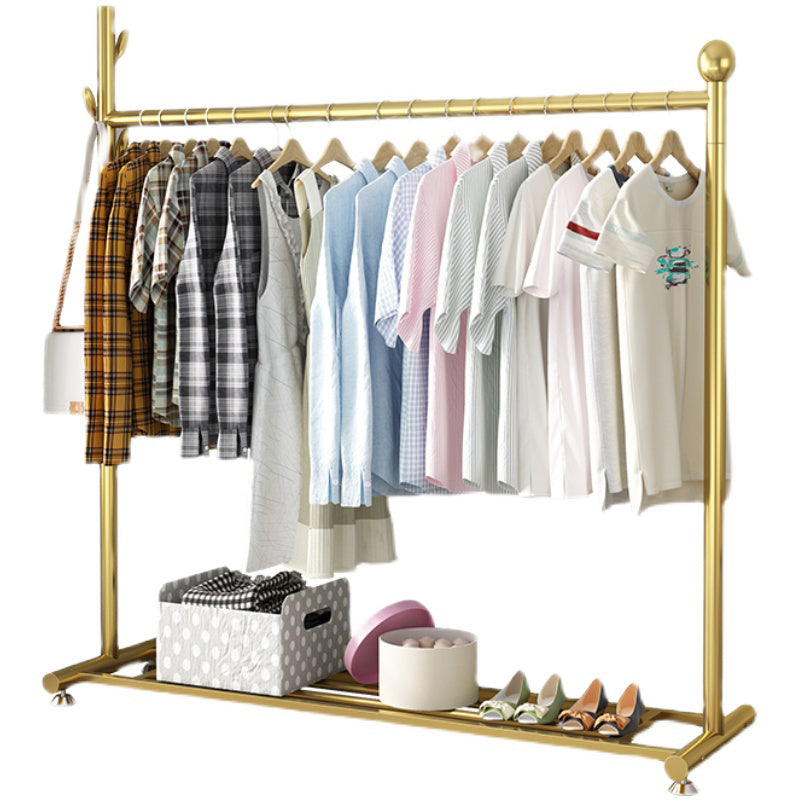 Modern Entryway Kit Metal Hanging Rail Lower Shelf and 2 Hooks Coat Hanger