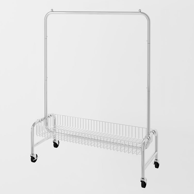 Industrial Coat Hanger Silver Metal Storage Coat Rack with Castors