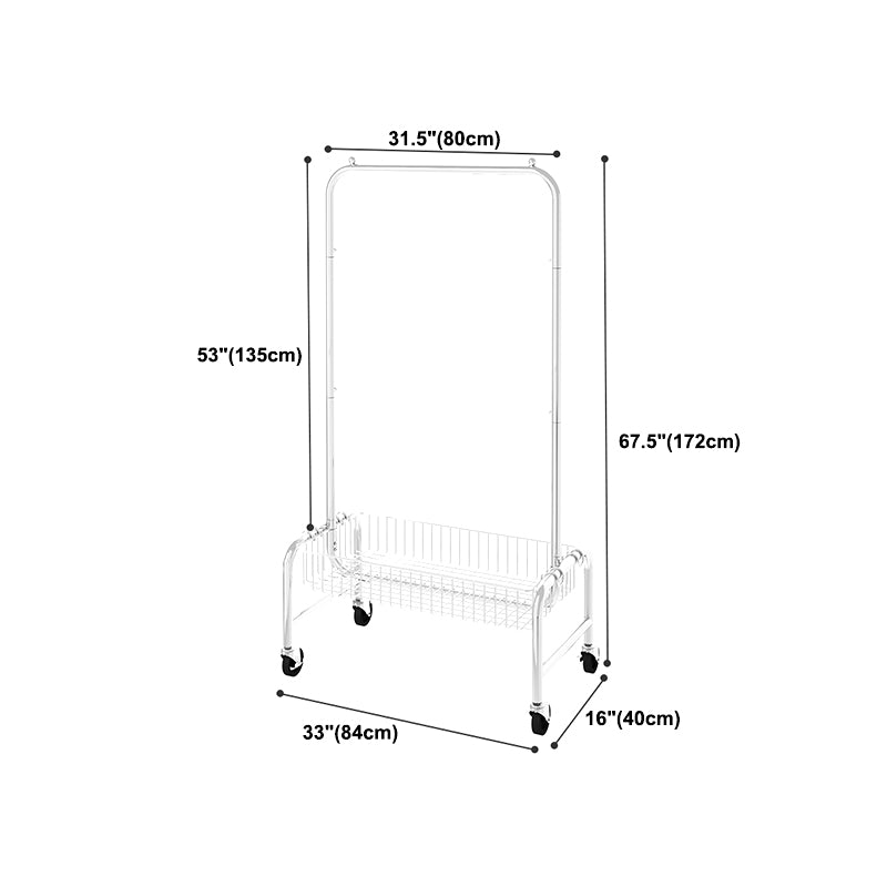 Industrial Coat Hanger Silver Metal Storage Coat Rack with Castors