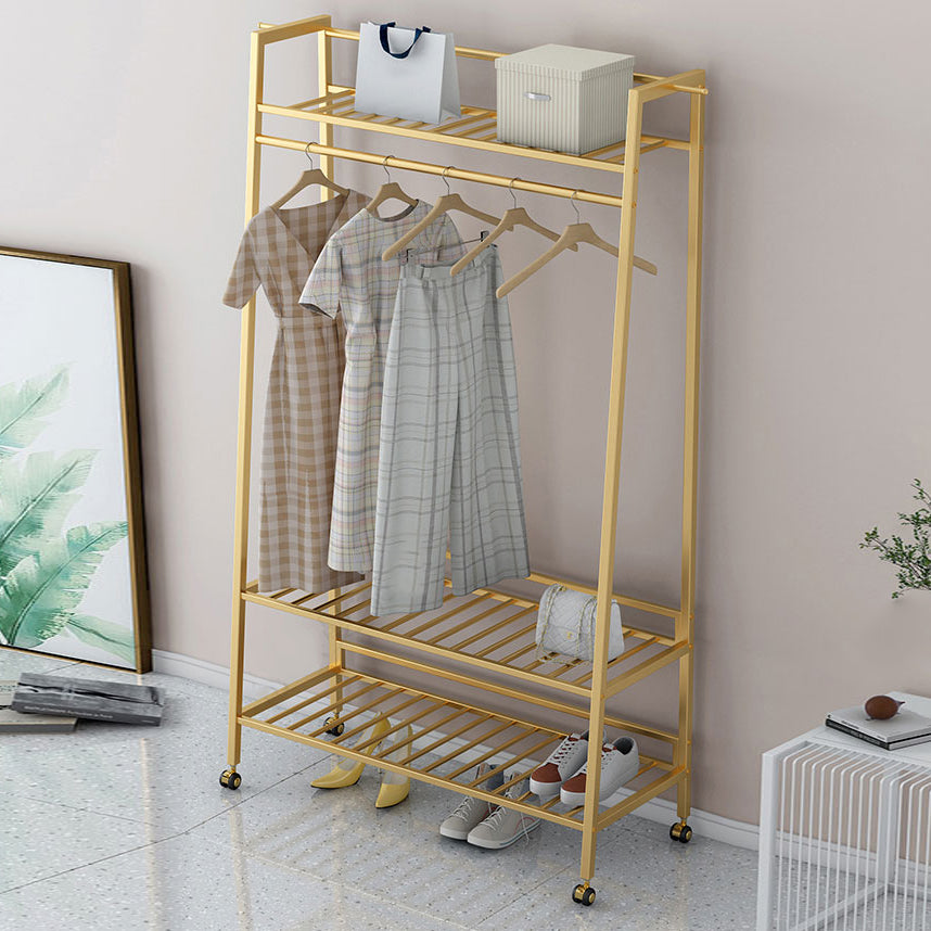 Glam Metal Hall Stand Hanging Rail Storage Shelving and 2 Hooks Coat Hanger