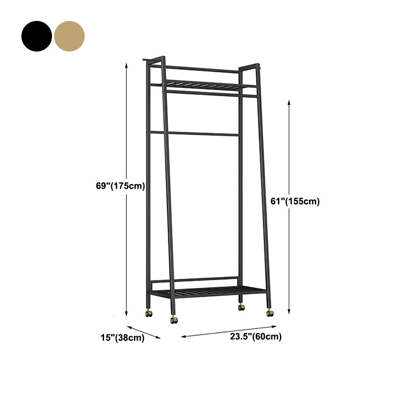 Glam Metal Hall Stand Hanging Rail Storage Shelving and 2 Hooks Coat Hanger