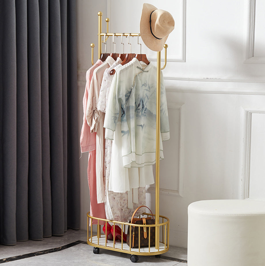 Popular Metal Coat Hanger Storage Basket Solid Color Coat Rack with Castors