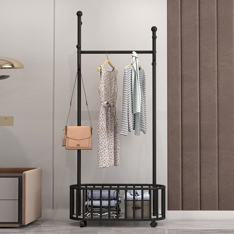 Popular Metal Coat Hanger Storage Basket Solid Color Coat Rack with Castors