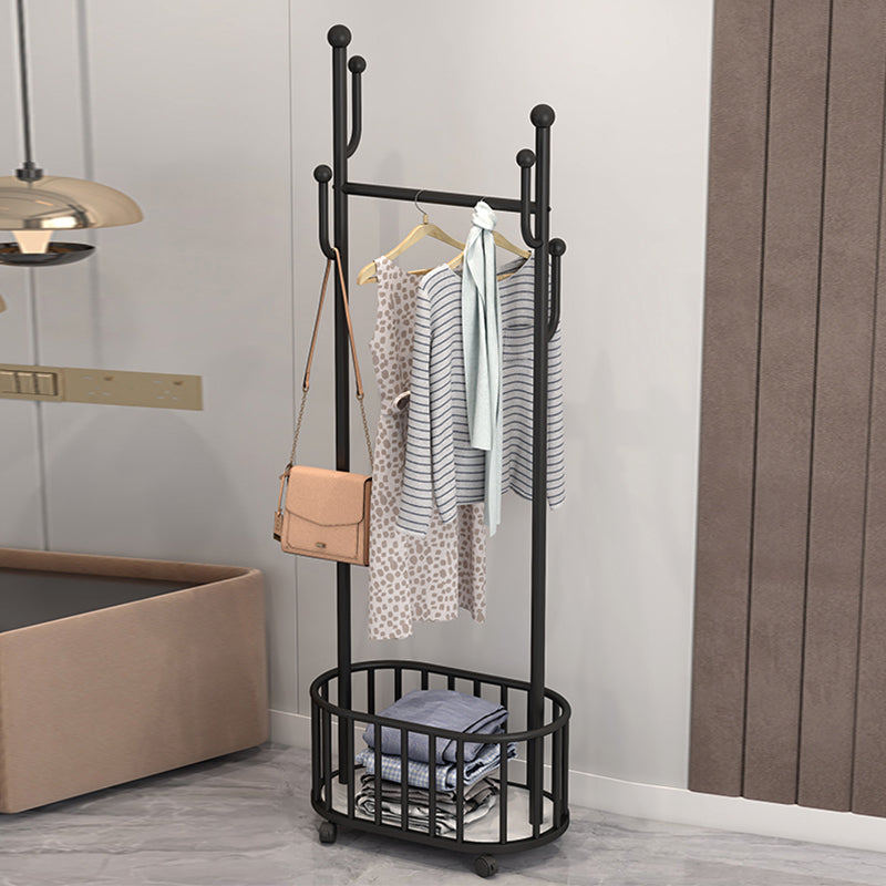 Popular Metal Coat Hanger Storage Basket Solid Color Coat Rack with Castors