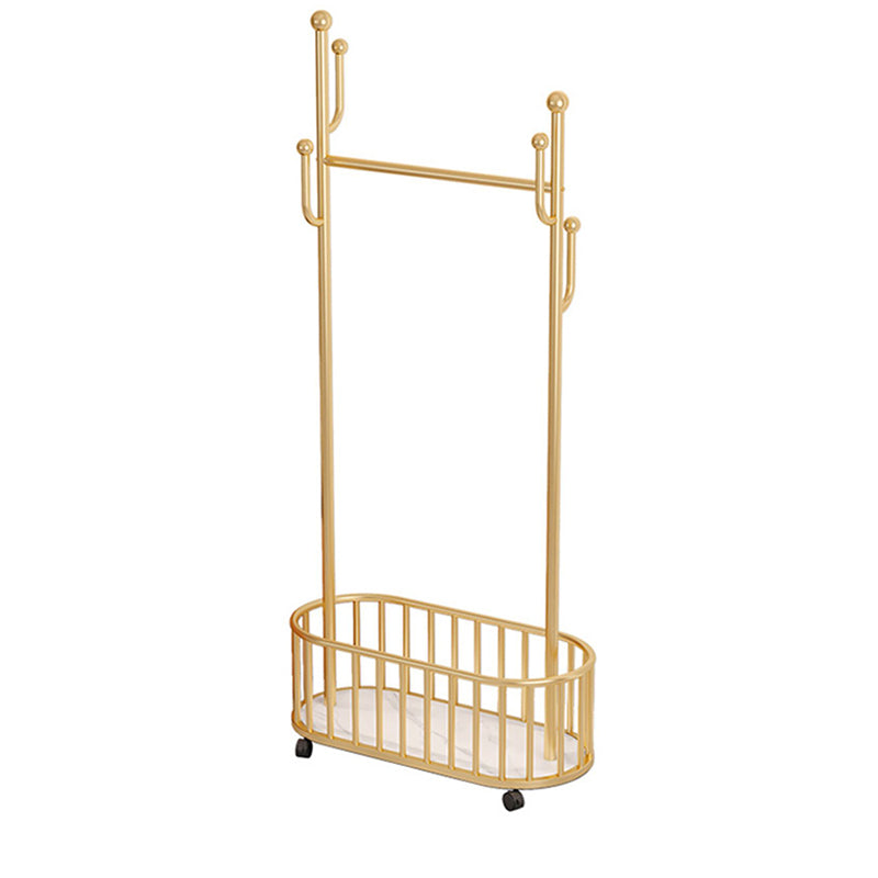 Popular Metal Coat Hanger Storage Basket Solid Color Coat Rack with Castors