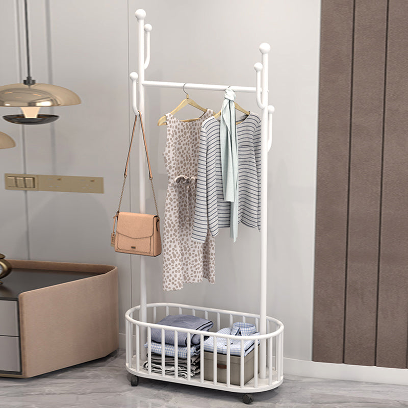 Popular Metal Coat Hanger Storage Basket Solid Color Coat Rack with Castors