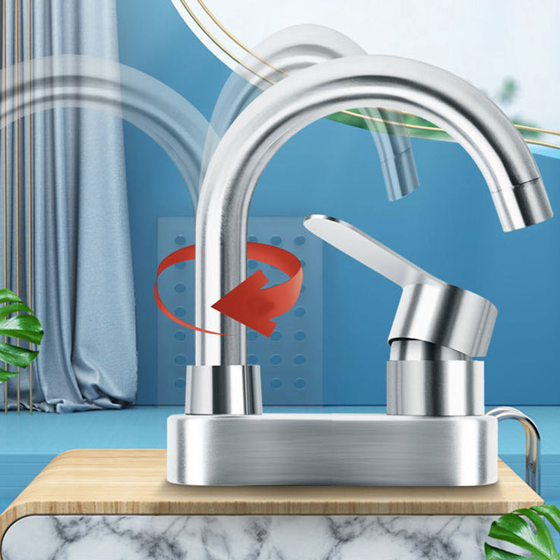 Square 1-Handle Bathroom Faucet 2 Hole Centerset Bathroom Faucet with Stainless Steel
