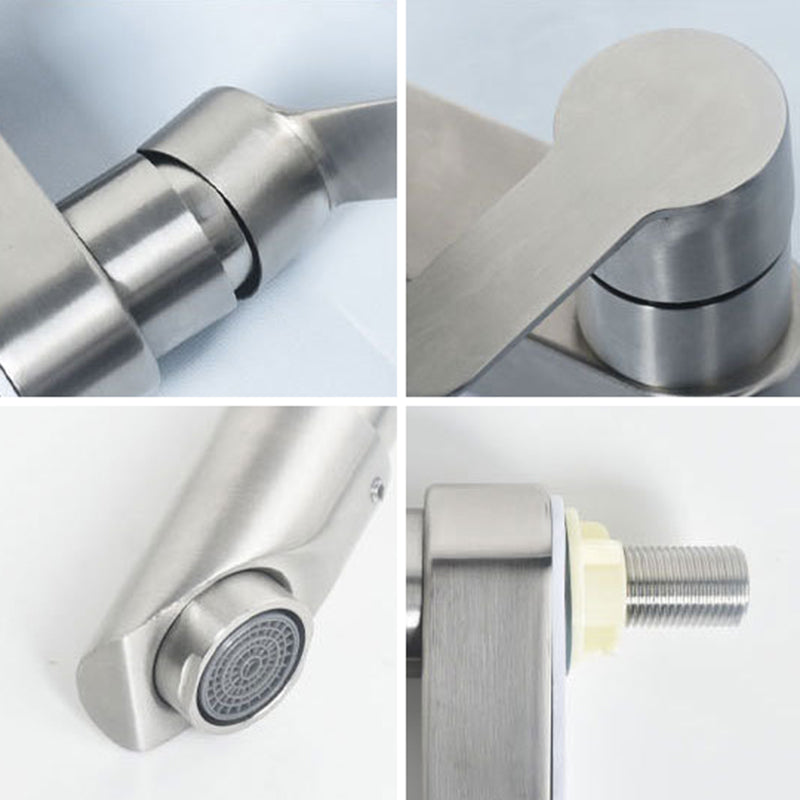 Square 1-Handle Bathroom Faucet 2 Hole Centerset Bathroom Faucet with Stainless Steel