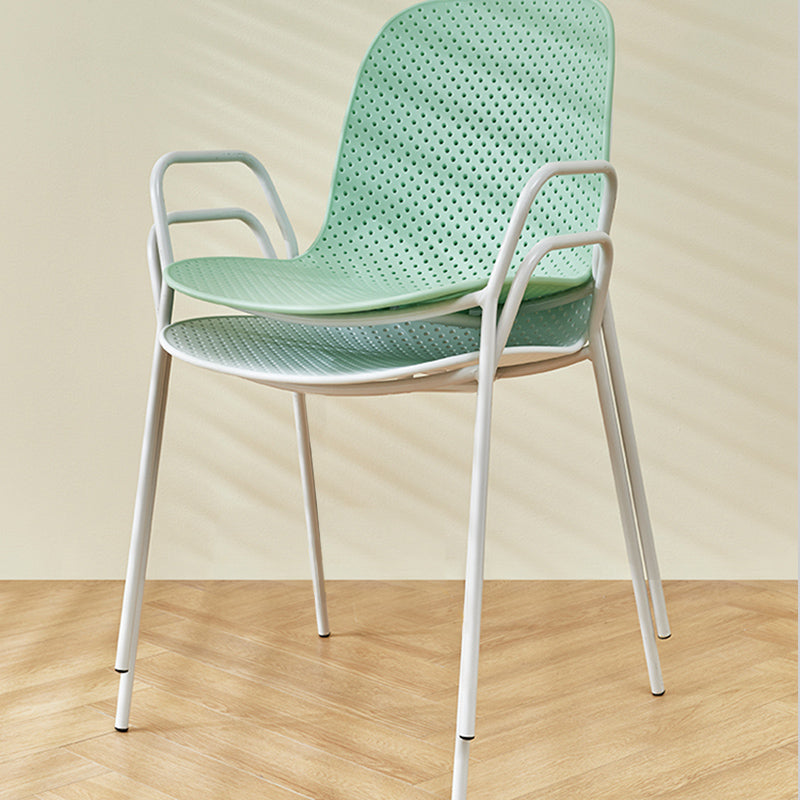 Contemporary Style Arm Chair Plastic Dining Chair with Metal Base